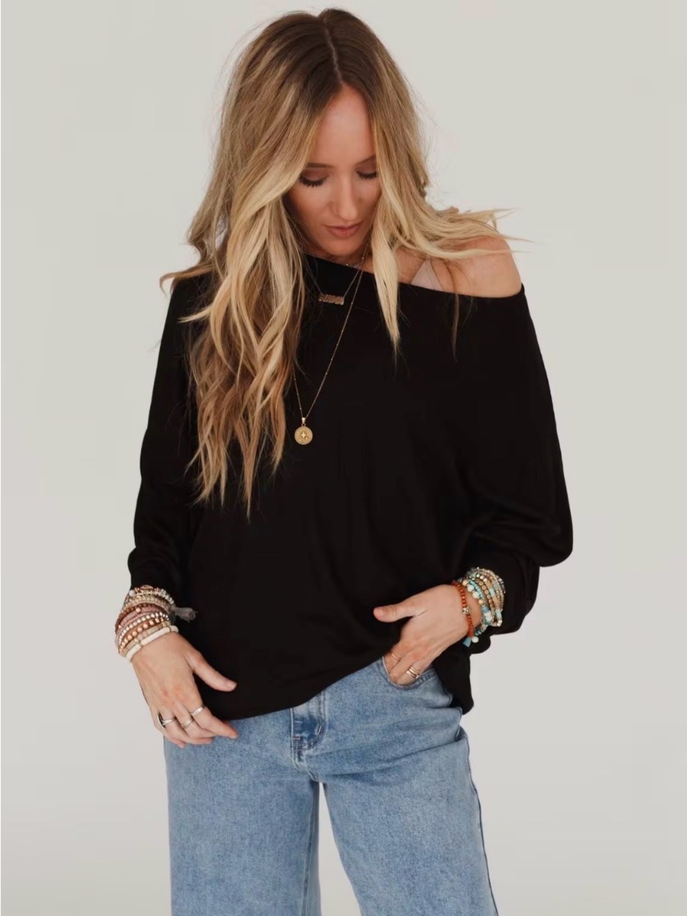 Three Bird Nest Fly With Me Batwing Knit Sweater Black NWT Small Boho